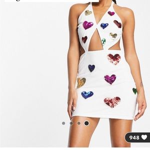 ASOS white super mini dress with multicolored heart embellishment in size 4! NWT